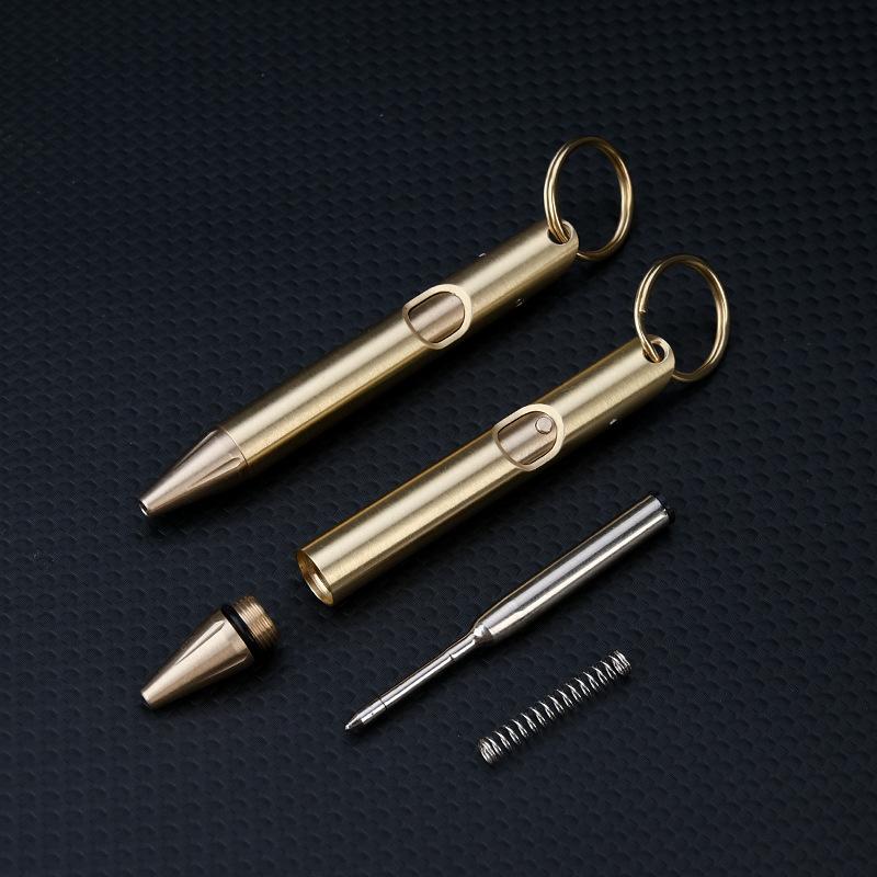 Vintage Mini Brass Press Pen Portable Keychain Pocket Pen Portable Travel Business Signature Pen Decompression Ballpoint Pen