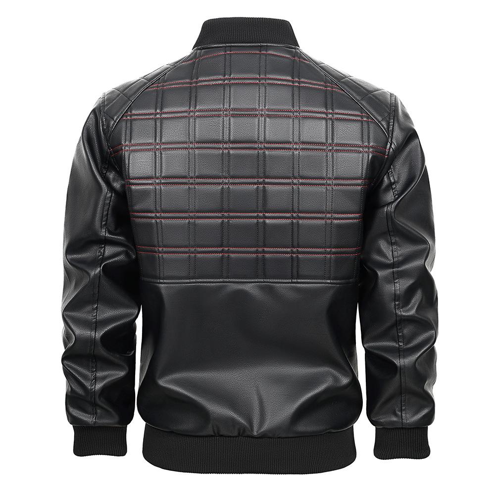 PU leather jacket autumn and winter men's jacket stand-up collar plaid retro locomotive clothing street jacket