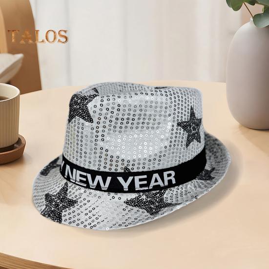 Paillettenhut, Happy New Year, Jazzhut, Vintage-Cowboy-Stil, Party-Club, Foto-Requisite, glitzernder Fedora, Kopfbedeckung für Erwachsene für Cosplays, Feiertage, Karneval