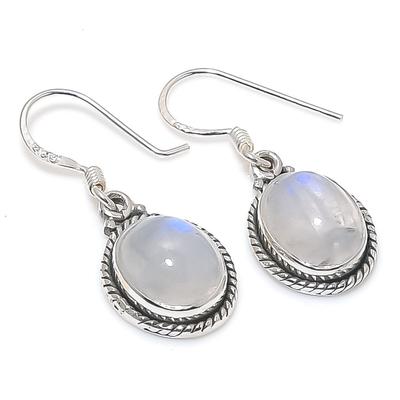 Natural Rainbow Moonstone Gemstone 925 Solid Sterling Silver Earring 1.25" O6Y99