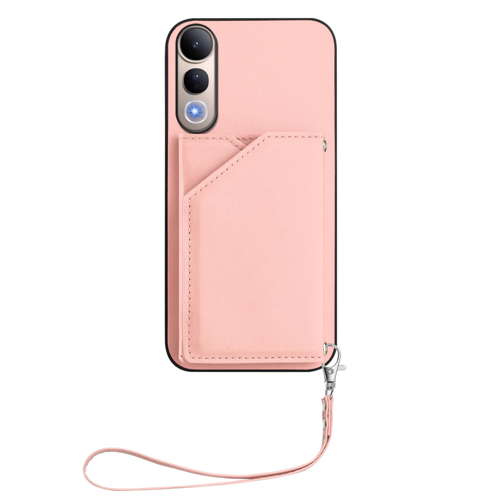 

For vivo V50 Lite 5G Case Card Holder Kickstand Skin-Touch Phone Cover with Wrist Strap Light Purple