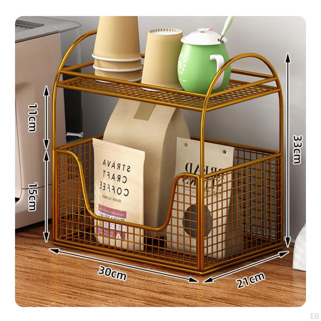 Desktop Storage Rack SpaceSaving TwoTier Desk Shelf Compact Wire Basket Organizer for Professionals,