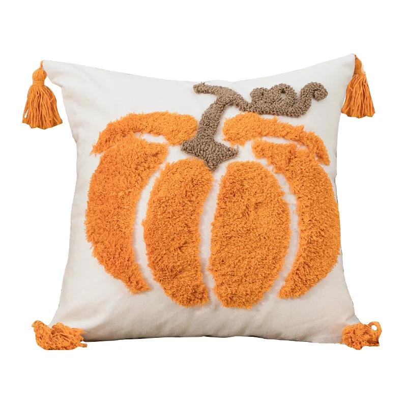 Halloween Charms Decorative Sofa Cushion Covers Halloween Fabric Couch Pillow Covers Embroidered Yellow Pillowcase