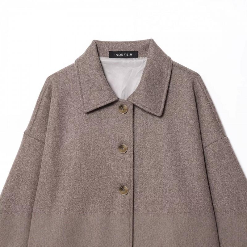 ZA Style Womens Short Wool Blend Shirt Collar Coat Casual Versatile Solid Color Outerwear