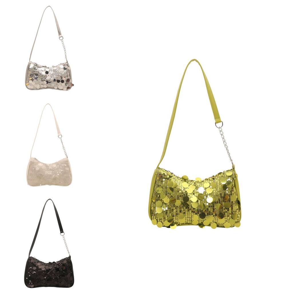 Simple Solid Color Sequin Design Women Shoulder Chain Bag For Casual Urban Outings