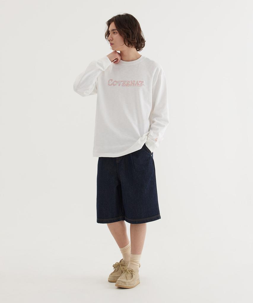 COVERNAT Slub Sketch Logo Graphic Long Sleeve White