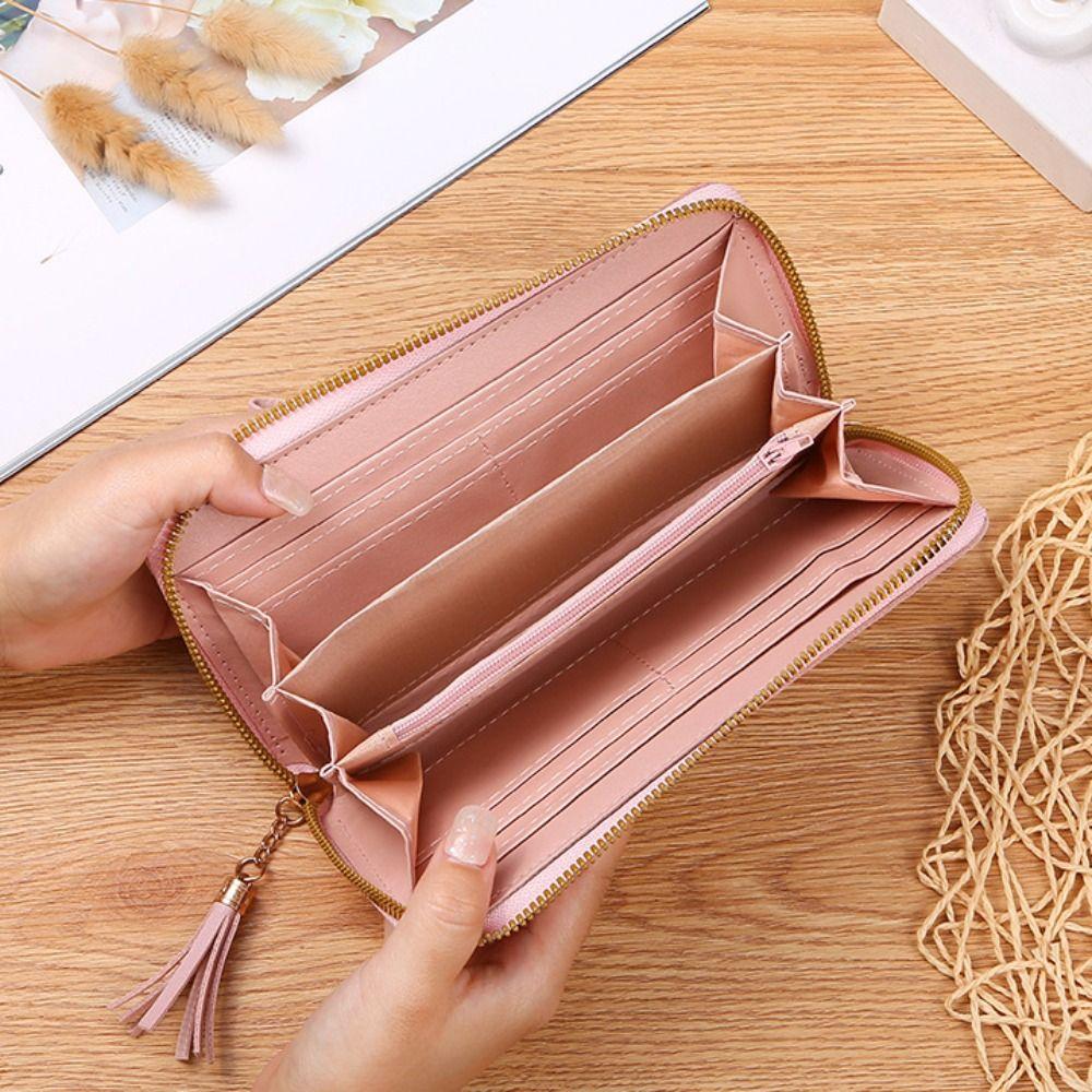 PU Leather Zipper Wallets Large Capacity Lightweight Womens Long Purses Multiple Card Slots Wear-resistant Coin Purse Outdoor