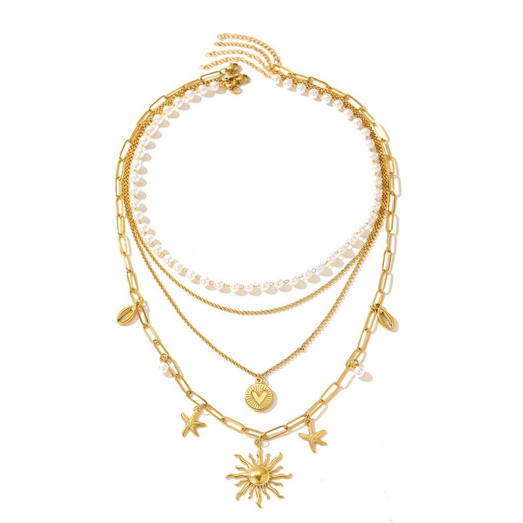 Noble Women's Jewelry Heart Sunflower Starfish Charm Necklace Pearls Beads Pendant Neckwear for Fashion Forward Ladies