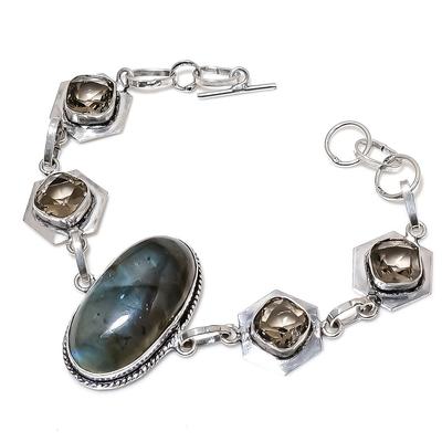 Labradorite Handmade Gemstone 925 Sterling Silver Jewelry Bracelet 7-8" Q3H75
