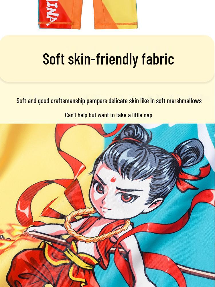 2025 Nezha Cartoon One-Piece Swimsuit with Swim Cap for Boys