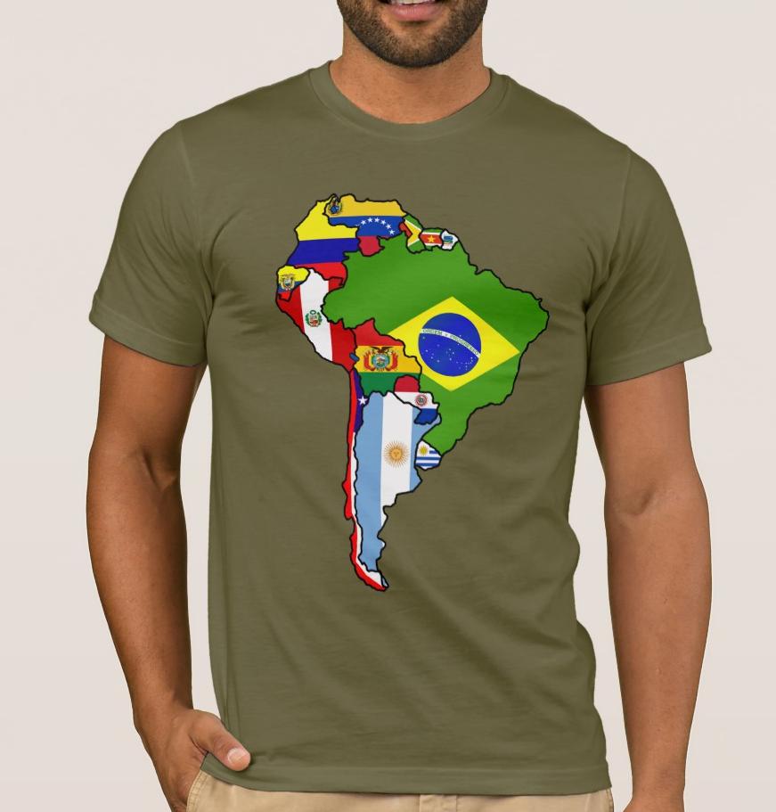 Flag Map of South American Countries TShirt 100 Cotton ONeck Summer Short Sleeve Casual Mens Tshirt Size S3XL