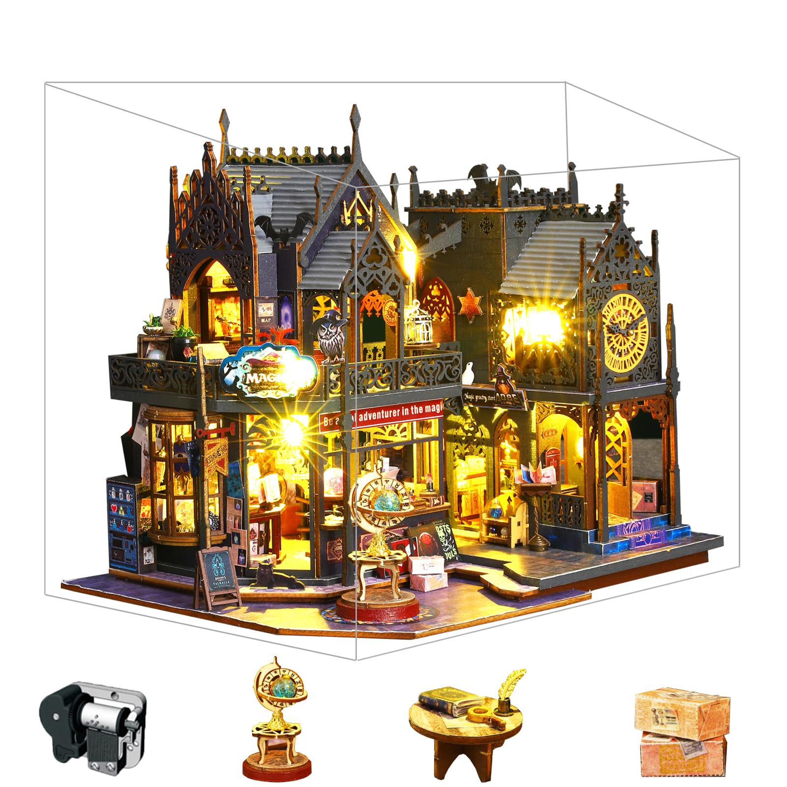 

Spilay DIY Wooden Dollhouse Model Castle Building Scenery Miniature Dollhouse DIY Kit Set for Beginners with LED Light and Dustproof Cover Christmas