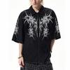Dark Metal Thorn Totem Zip-Up Short Sleeve Shirt, Men's Punk High Street Oversized Top
