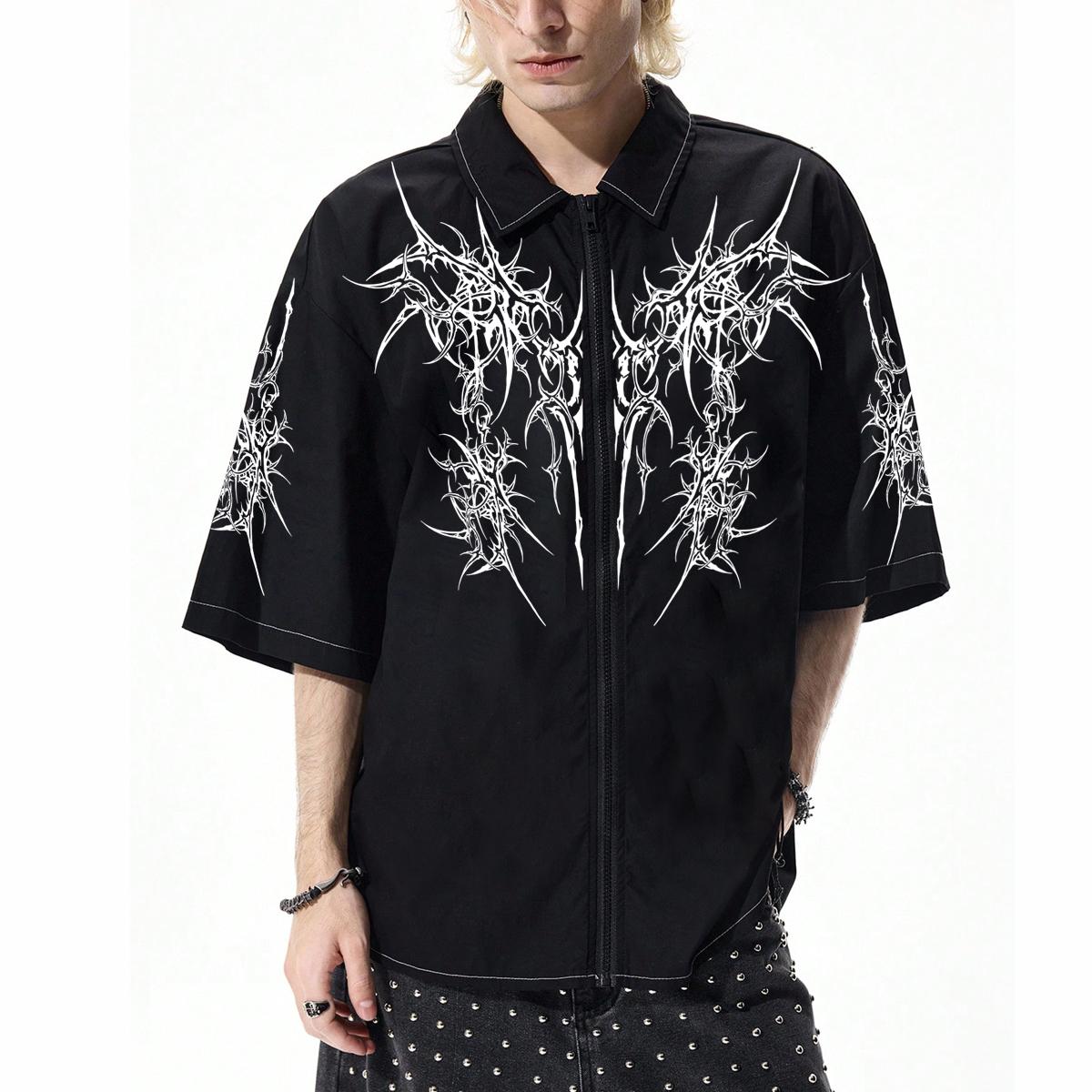 Готическая футболка с принтом в племенном стиле на молнии с коротким рукавом L чёрный