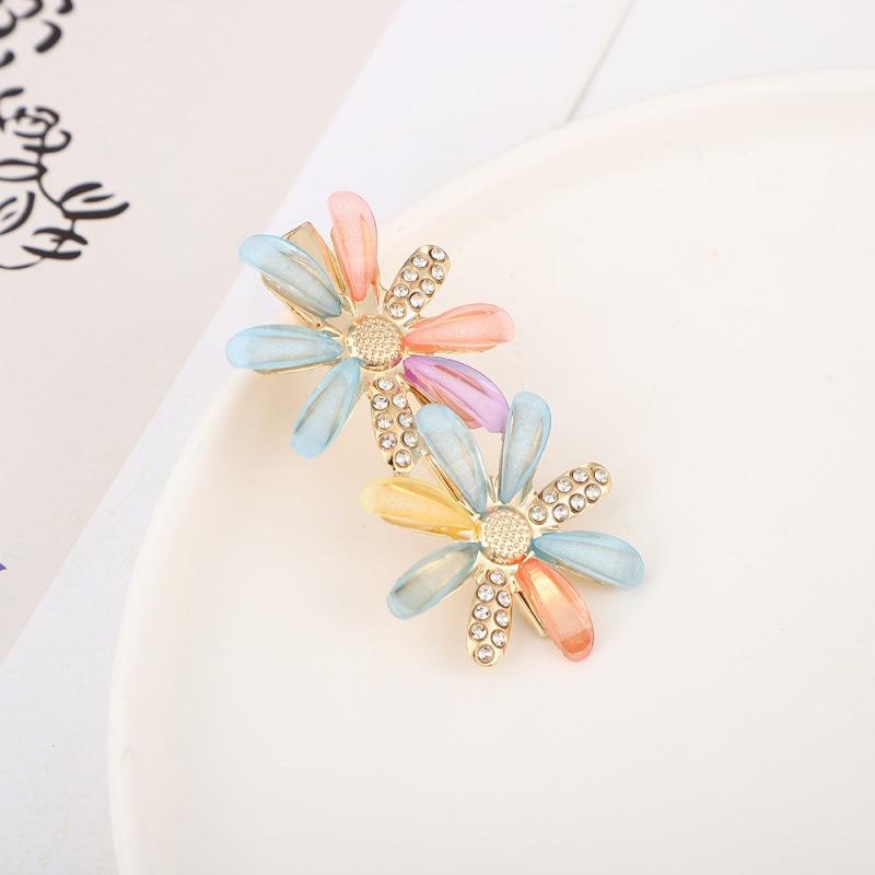 2Pcs Able Diamond Hair Clip Colorful Petal Hair Accessories Women'S Side Duckbill Clip Hair Fringe Stylish Hairpins