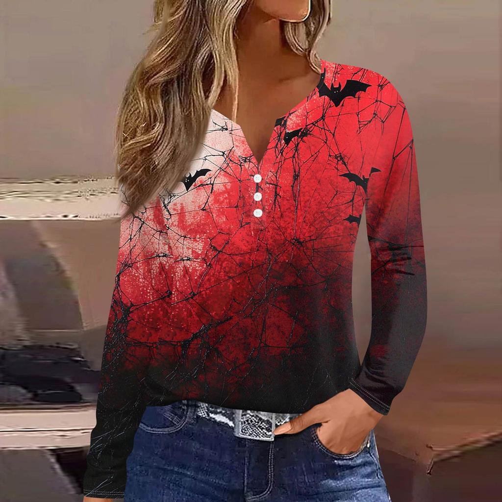 Women's T Shirt Tee Button Long Sleeve Daily Weekend Fashion Basic V- Neck Regular Top