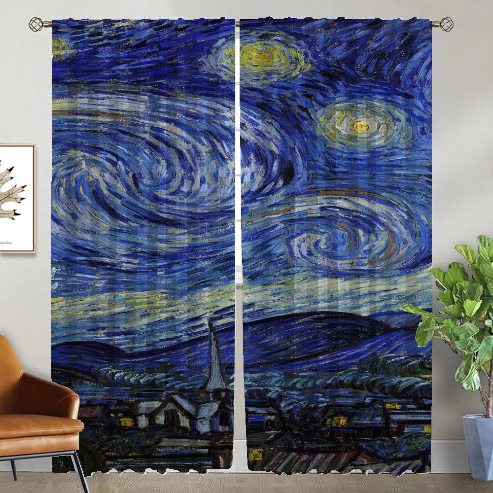 Van Gogh Window Curtain for Room 2 Panel Modern Living Room Curtains Partition Home Interior Curtains Tulle for Bedroom Shades