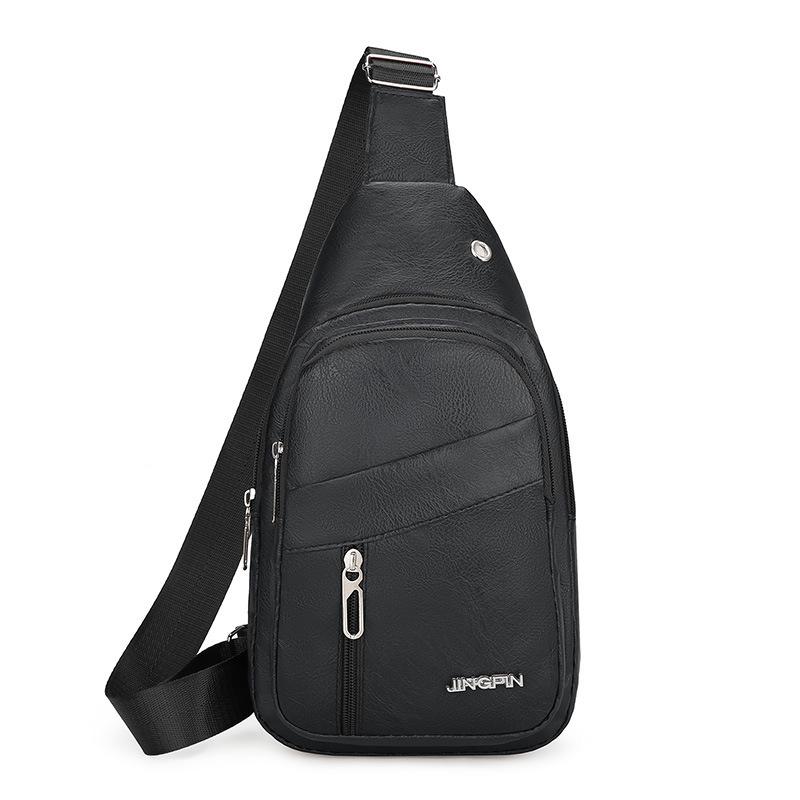 Men's Chest Bag Pu Leather Fashion Commuter Portable Shoulder Bag Large Capacity Leisure Joker Travel Messenger Bag Tide.