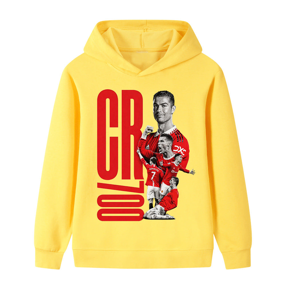 Felpa con cappuccio per bambini autunnale Felpa sportiva per ragazzi e ragazze Ronaldo Stampato HD 4-14 Anni Top pullover alla moda per bambini regalo di compleanno