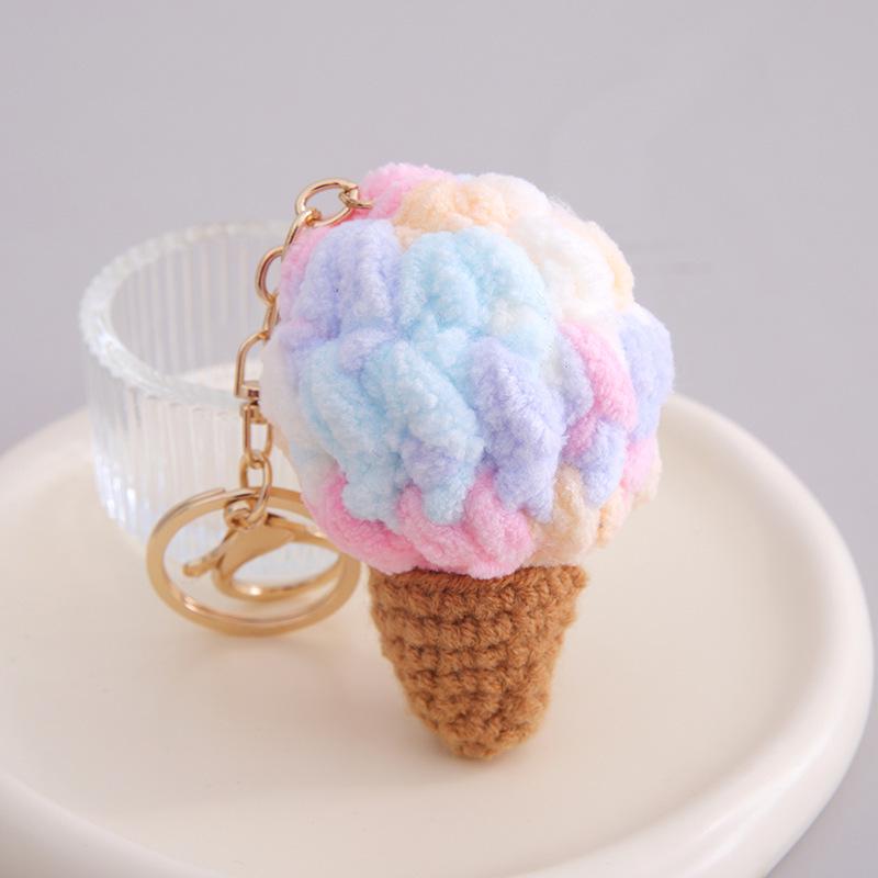 Hand-Knitted Wool Ice Cream Bag Pendant & Keychain - Car Ornament & Festive Gift