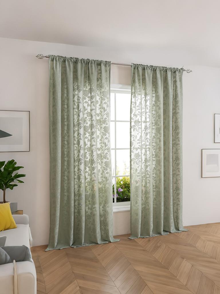 1PC Green Thickened Lace Pole Curtain Luxury Style Decorative Curtain for Living Room Bedroom Lightweight Elegant Design