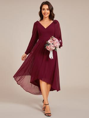 Robe d'invitée de mariage en mousseline de soie à manches longues et ourlet asymétrique pour femme Ever-Pretty, motif papillon, mi-longueur, ligne A
