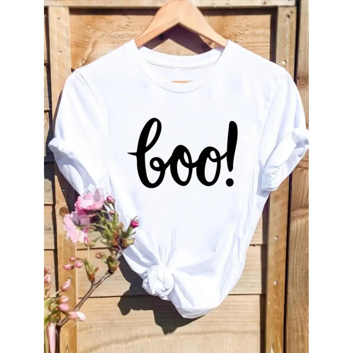 Fall Autumn T-shirts Clothing Short Sleeve Halloween Thanksgiving Letter Style Trend Cute Festival Women Female Top Graphic Tee S