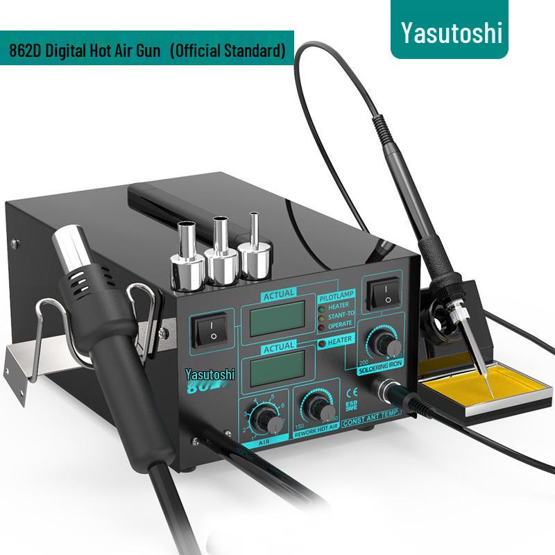 Anli Xin 862D Dual Display Hot Air Gun & Soldering Iron Set, Temperature-Controlled Desoldering Station