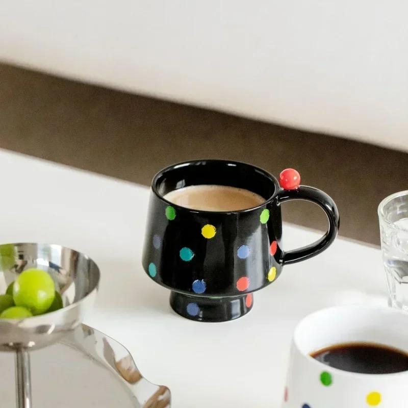 1 Stück 400 ml Keramiktassen Handgezeichnete Runde Punkt Kaffeetassen Milch Wasser Getränk Koreanischer Stil Haferflocken Frühstückstasse Trinkgeschirr