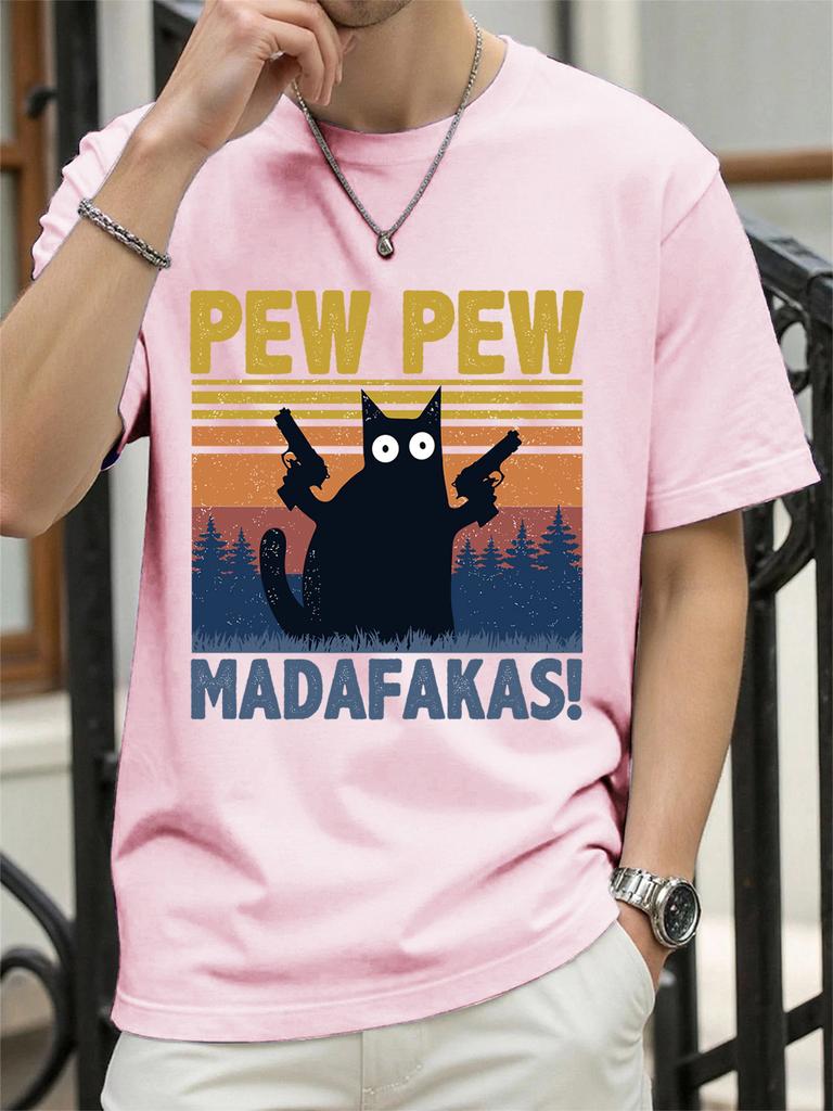 Pew Madafakas Cat Holding Handgun Prints TShirt Women Cotton Summer Tops Soft Loose ONeck Short Sleeve Tees Casual Clothes