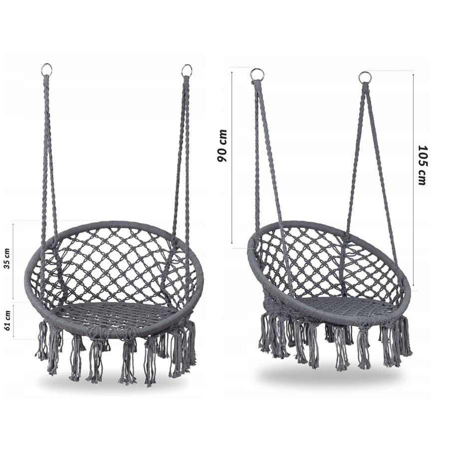 Stork's Nest Swing Hanging Chair Garden Boho for Home Garden 120cm - gray