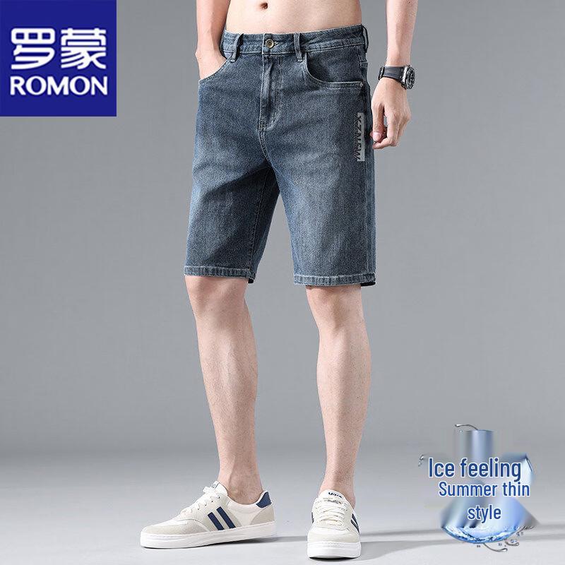 ROMON Men s Ice Silk Denim Shorts 32