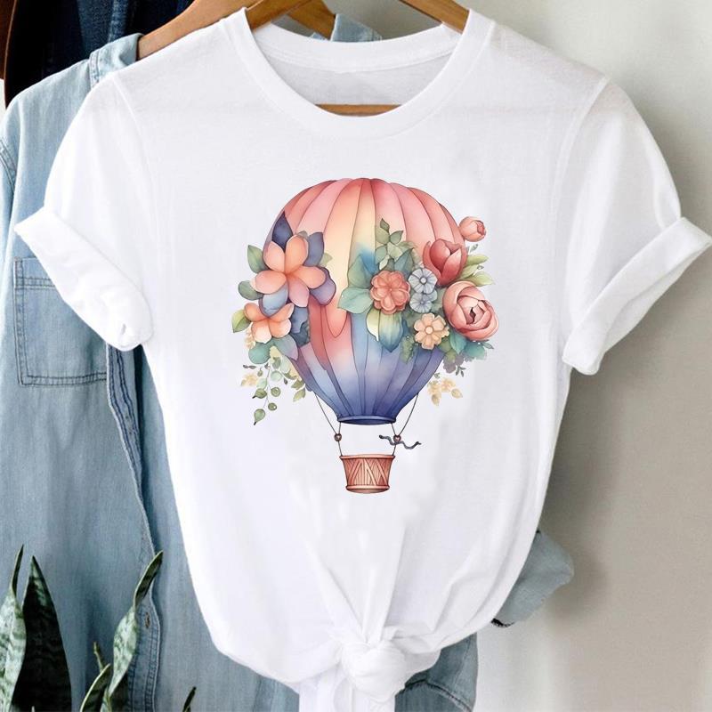 (Asian Size) Clothing Lady o-neck Short Sleeve T-shirts Printed Female flower trend Top Casual T Shirt Fashion Women Graphic Tee