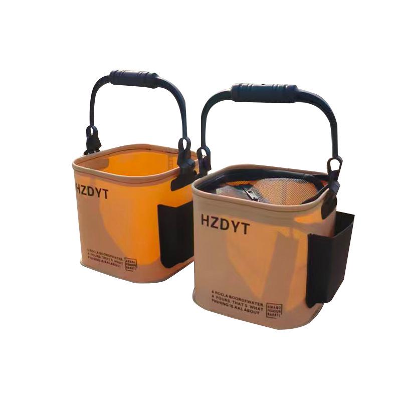 Portable Foldable Fishing Bucket with Side Pocket for Live Fish