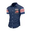 Men Short Sleeve Button Down Shirt 250 Years Print Flag Inspired Pattern Casual Fit Collared Top