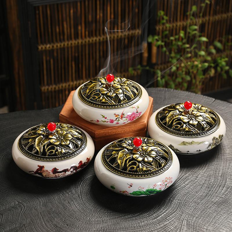 FY 12 Hours Coil Incense Burner Ceramic Applique Large Insence Holder Moxibustion Seal Cutting Mosquito Repellent Incense Base