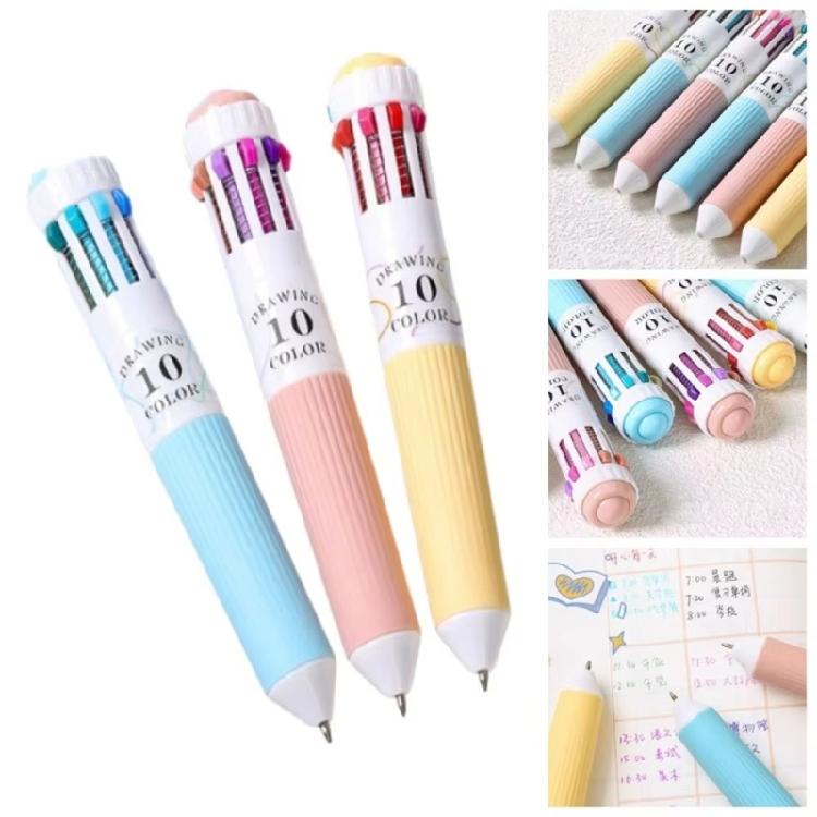 3Pcs Retractable Multicolored Pen 10-Color-in-1 Ballpoint Pens 0.8MM Tip for Student Writing Note Taking Journaling