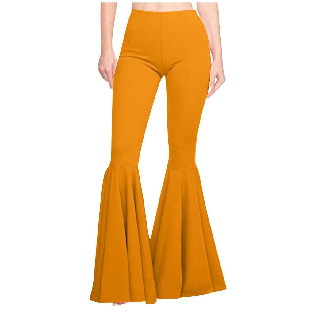 Calças femininas de cor sólida cintura elástica esporte estiramento flare correndo calças casuais