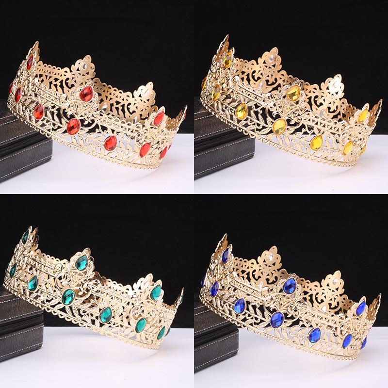 Men's Crown Simple Multi Color Round King Crown Baroque Bride Retro Alloy Hair Crown Headdress