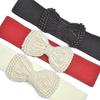 Women Pearl Bow Belt Elegant Wide Elastic Waist Cincher Fashion Accessory Dress Sash Wedding Party Waistband Stylish Adjustable All-Match Solid Color