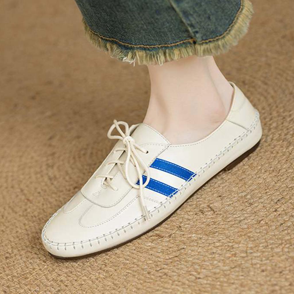 Krazing Pot Cow Skin Round Toe Size 43 Flat with Fashion Lace Up Leisure Handmade Comfortable Light Autumn Sneakers