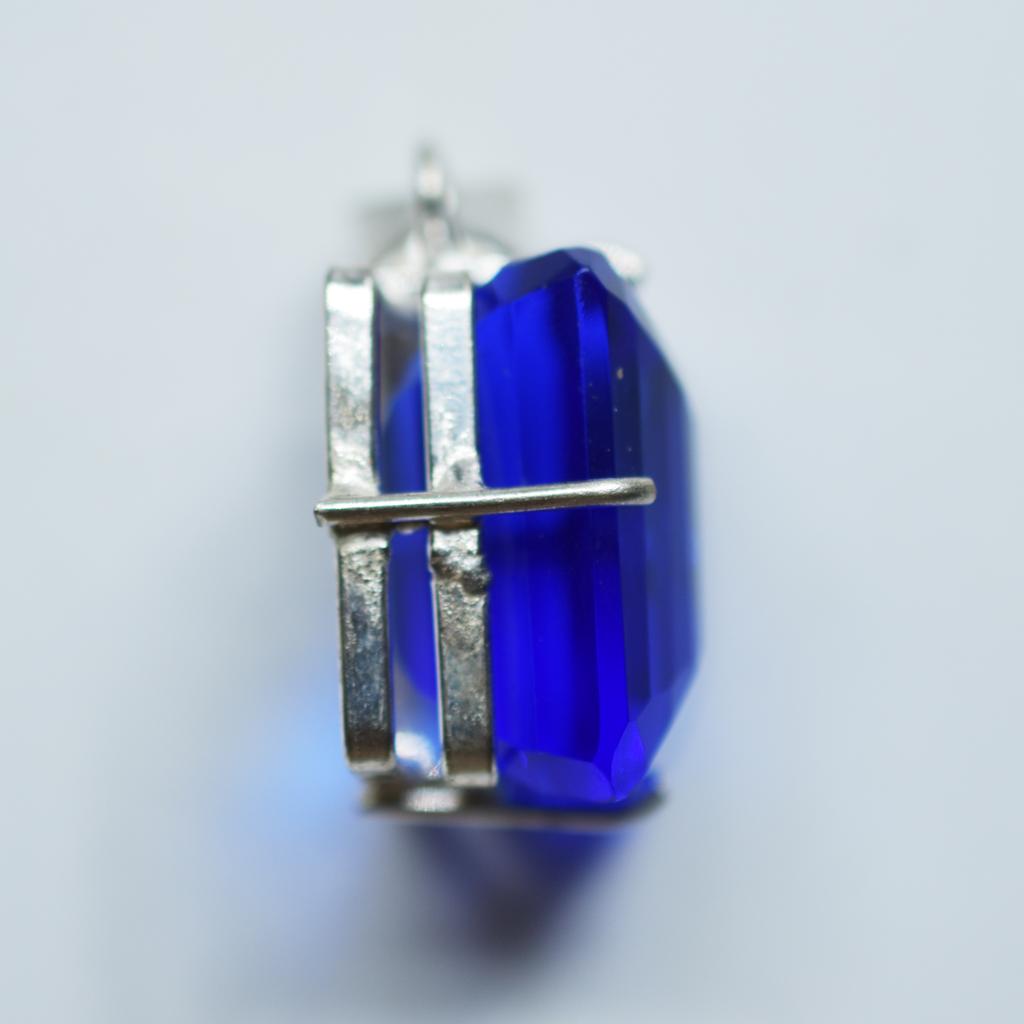 92.4 Ct Natural Blue Topaz Pendant 925 Sterling Silver square Gemstone CERTIFIED my-358-k