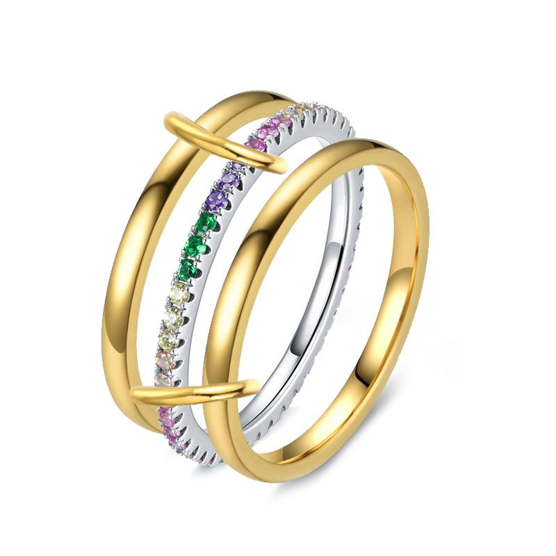 

INS TK Fashion Stacked Rings Set For Women gold color Stainless Steel Micro-inserts Colorful Cubic Zircon Spinelli Ring Zircon 6