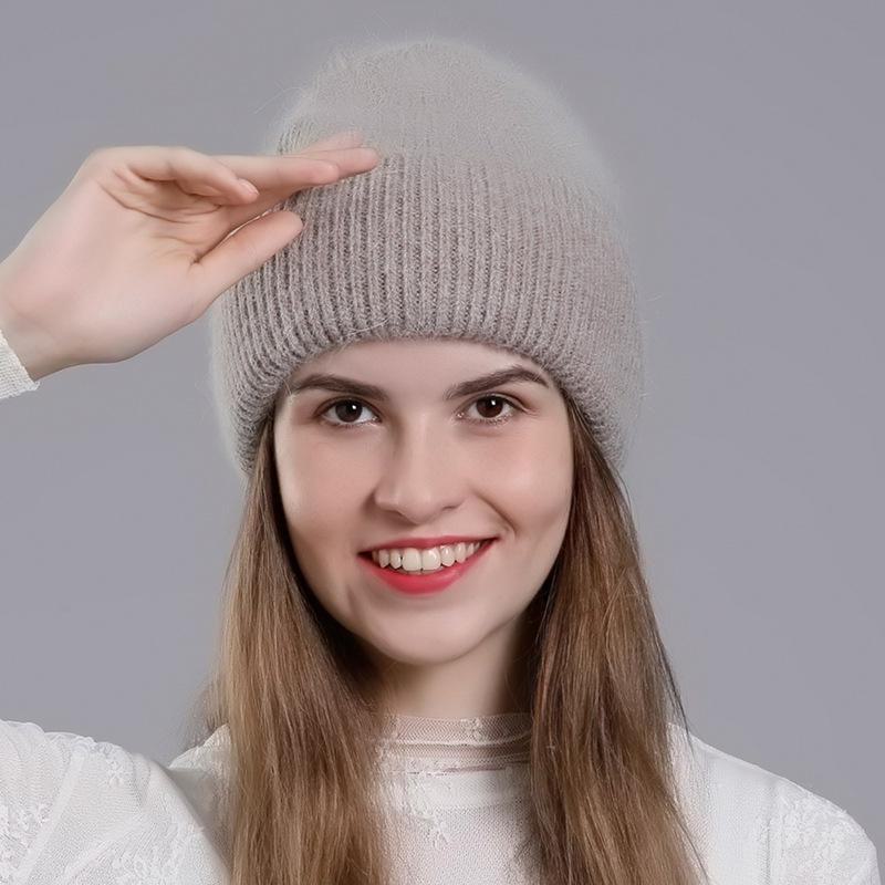 Korean Style Rabbit Fur Knit Hat for Women - Fashionable Autumn/Winter Headband with Earmuffs