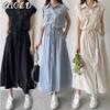 Fashion Summer Spring Solid Color Print Sleeveless POLO Neck Casual Dresses