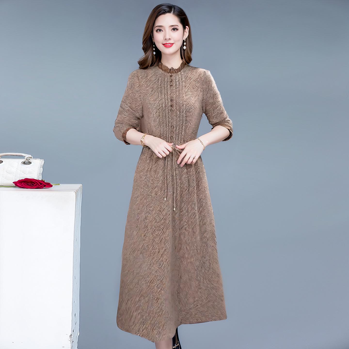 Women s Winter 2025 Velvet Lace-Up Waist-Cinching Long Skirt Dress XXL коричневый