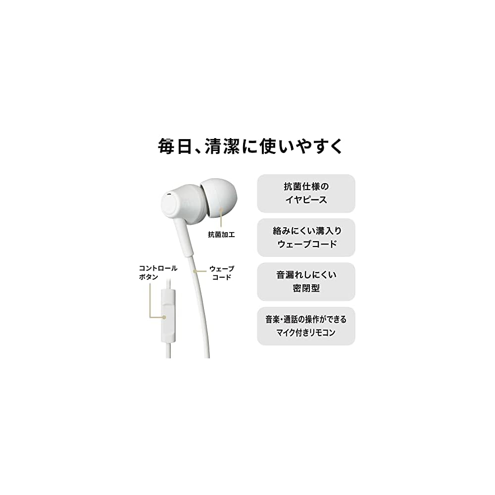 Проводные внутриканальные наушники Audio-Technica ATH-CK350XiS WH с пультом дистанционного управления и микрофоном, Изготовлены из переработанного пластика, Антибактериальные, Компактные, Белые