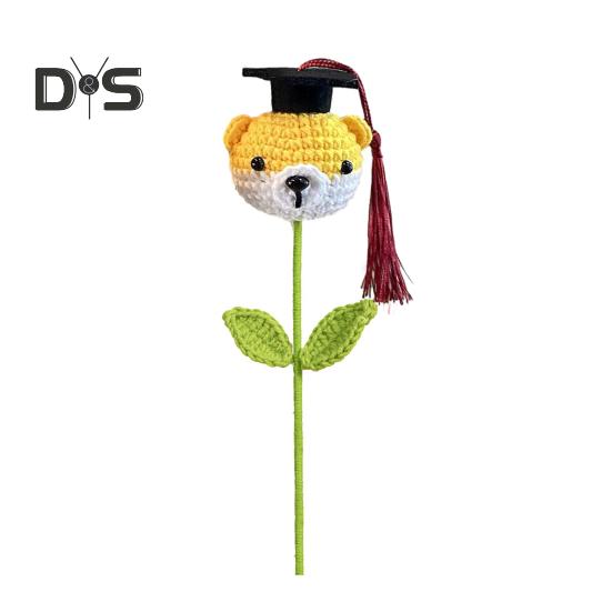 

Випускники гачком квітковий букет випускний капелюх мультфільм хлопчик дівчинка собака ручної роботи в язання квіткова гілка випускний вечірки прикраса для дому C