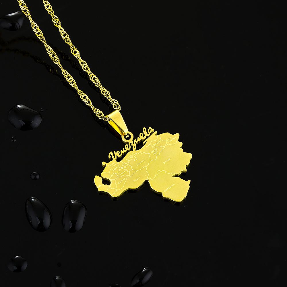 Unisex Elegant Venezuela Map Flag Pendant Necklace - Fashionable Stainless Steel Jewelry
