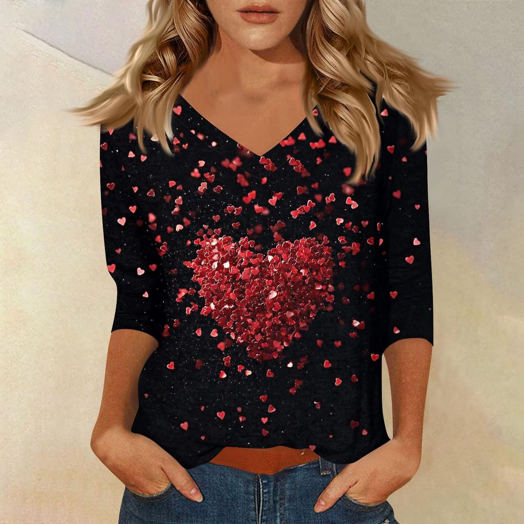 Women's T Shirt Print 3/4 Sleeve Daily Weekend Fashion Basic V- Neck Regular Top